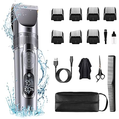 SUPRENT Hair Clippers Men Cordless, 100% Waterproof, 2000mAh Li-ion Battery with 5 Adjustable Speeds Professional Hair Trimmer,Titanium & Ceramic Sharp Blade, Complete Set for Hair Cutting Cover