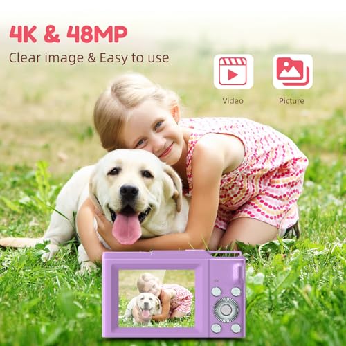 Image of Digital Camera, FHD Digital Point and Shoot Camera with 16X Zoom Anti Shake, 48MP Compact Small Camera with 32GB Card for Boys Girls Kids Purple