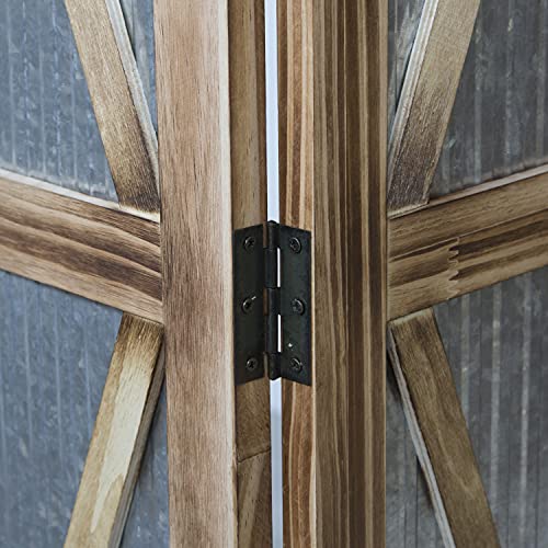 Homestyle4u 1867, Paravent Raumteiler 3 teilig, Holz Metall, Braun, 170 cm Höhe