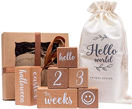 Image of Promise Babe Milestone Blocks Set of 6 Baby Age Blocks for Monthly Milestone Wooden Photo Props Set Perfect for Baby Shower and Keepsake