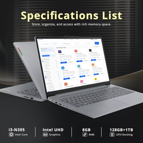 Image of Lenovo IdeaPad Slim 3 15.6 inch FHD Display Laptop, Intel Core i3-N305, 8GB LPDDR5, 1.12TB Storage(128GB UFS+1TB Docking Station Set), Intel UHD Graphics, Windows 11 Home, Numeric Keypad, WiFi 6, Grey
