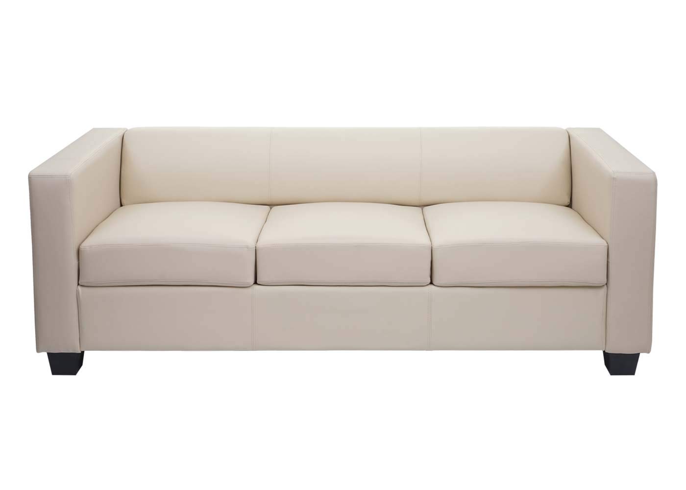 Mendler Divano Sofa 3 posti Lounge Moderno Elegante Serie Lille M65 75x191x70cm Pelle Avorio