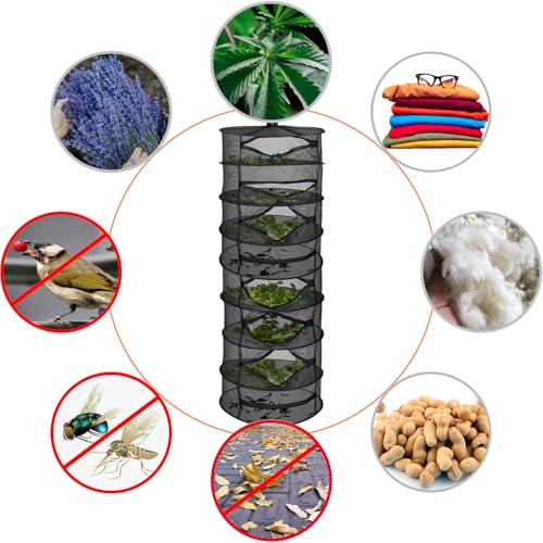 Image of Desy & Feeci Drying Net Herbs 8-Layer Hanging Herb Drying Rack Drying Net with Zippers, Black, 23.6 x 63 inches