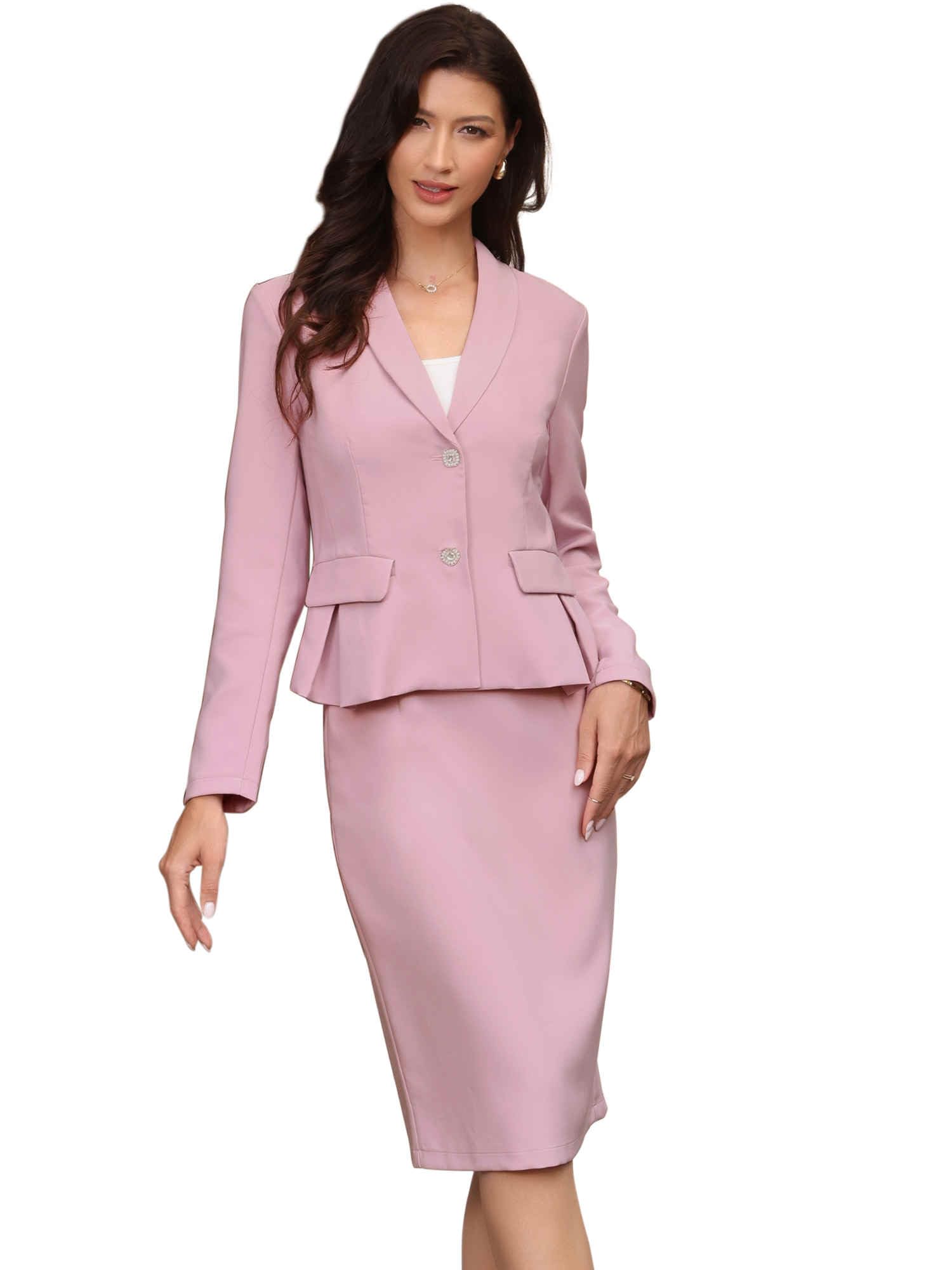 Allegra K 2 Piece Skirt Suit Sets for Womens Business Formal Long Sleeve Blazer and Pencil Skirt Work