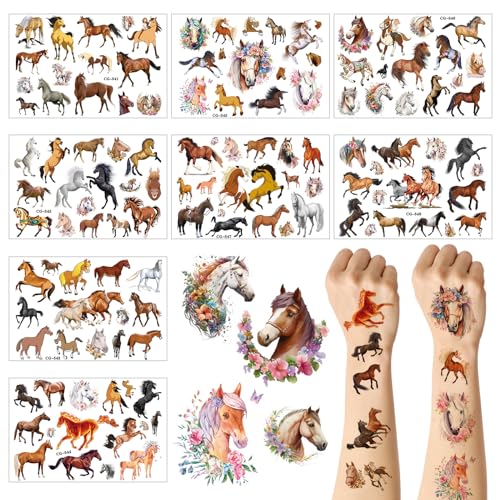 Pferdemuster Tattoo Kinder, 8PCS Temporäre Tattoos für Kinder, Pferde...
