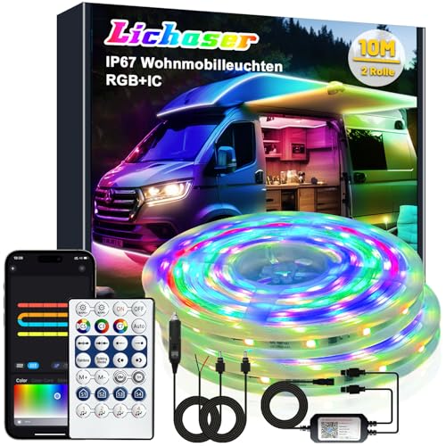 Lichaser LED Streifen für Wohnmobile, Wasserdicht 12V LED Lampen für Wohnmobile IP67 RGB+IC mit App und Fernbedienung, Wohnmobilbeleuchtung für den Innen und Außenbereich für Markise Wohnwagen (10m) Lichaser LED Streifen für Wohnmobile, Wasserdicht 12V LED Lampen für Wohnmobile IP67 RGB+IC mit App und Fernbedienung, Wohnmobilbeleuchtung für den Innen und Außenbereich für Markise Wohnwagen (10m)
