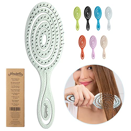 Ninabella Organic Detangling Hair Brush For Women, Men & Children - Does Not Pull On Hair - Hair Straightening Brushes For Straight, Curly & Wet Hair - Unique Spiral Hairbrush Green #TOP3