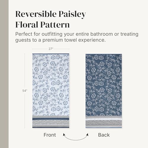 Image of Modern Threads 6 Piece Bath Towel Set - Bathroom Set with 2 Bath Towels, 2 Hand Towels, and 2 Wash Cloths - 100% Cotton, Super Absorbent & Extra Soft - Reversible Floral Trail (Navy)