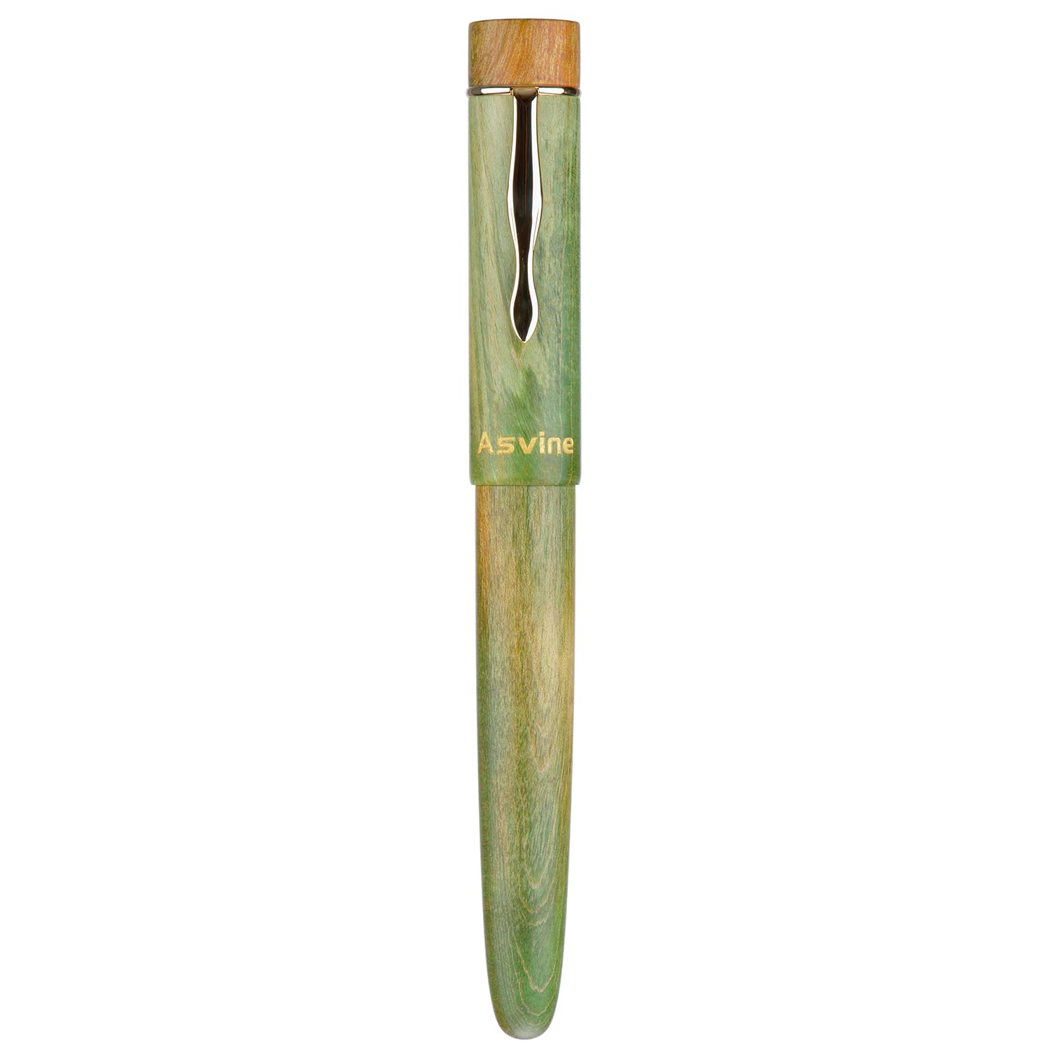 Asvine C2000 Füllfederhalter aus stabilisiertem Holz, Nr. 8, extra feine Feder, Hellgrün, großer Handarbeitsstift mit Konverter-Stiftbox, Sammlungsset