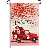Valentines Garden Flags Red Truck Hearts Tree Yard Garden Flag Burlap 12x18 Inch Double Sided Sweet Love Flags for Outdoor Yard House Decor