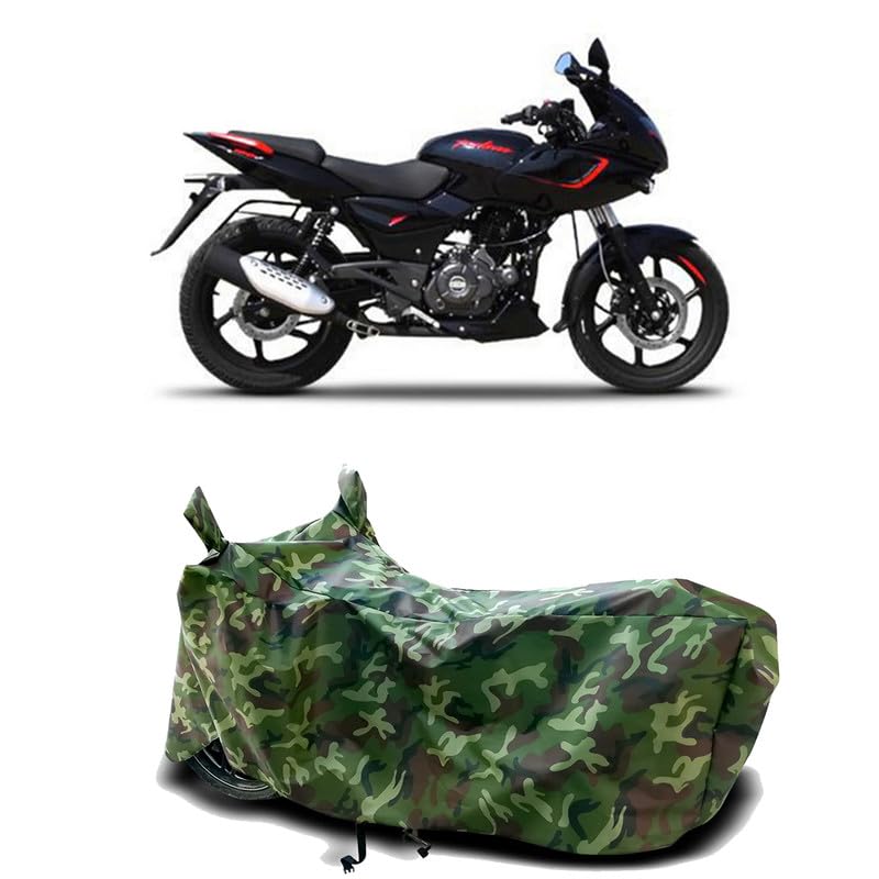 Image of DUFFEL-100% Heat Protection Two Wheeler Bike /Scooty Body Cover for Bajaj Pulsar 180F Water Resistance /UV-Rays /Birds Dropping /Scratchproof /Dust Proof /Waterproof[Green Jungle Print]