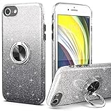 Picture of PeeTep for iPhone SE 2020 Case Glitte,Slim Sparkly Case with 360°Ring Holder Kickstand Magnetic Car Mount Shock-Absorbent Sturdy Cover,for iPhone 8/7/SE 2020/SE 3 2022 Cover for Girls,Black