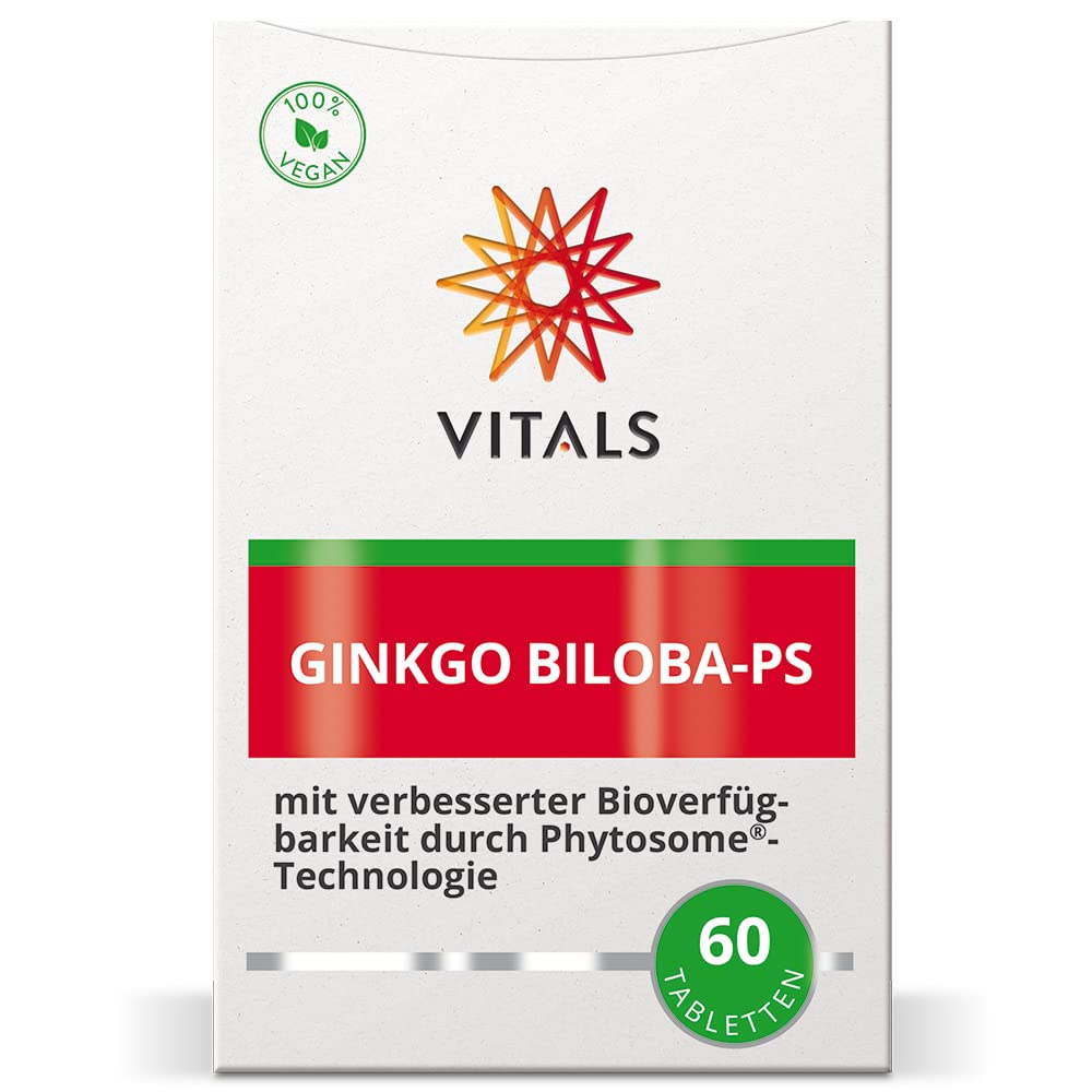 Vitals Ginkgo Biloba PS - 60 Tabletten, vegan. Mit Virtiva und Phytosome für verbesserte Bioverfügbarkeit. Für Konzentration, Gedächtnis und geistige Leistung.
