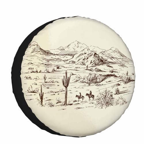 Image of Cowboys Spare Tire Cover Wild West Desert Horse Riding Animal Cactus Lanscape Prairie Hill Wheel Covers for RV Tires Camper Tire Case Protectors for Trailer Rv SUV Truck Travel Trailer 15 in