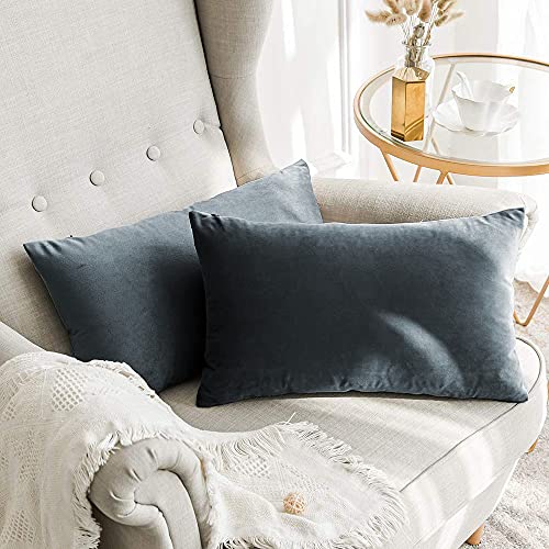 Image of Khooti Velvet 200 TC Cushion Cover Pack Of 1-20 inchX30 inch /51X76 Cm-Dark Grey-Soft Pillow Covers Cushion Case For Sofa Bedroom Living room Chair Car
