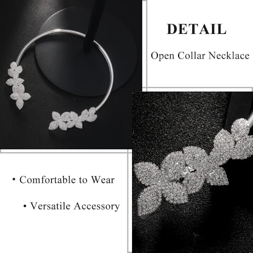 Torque Rhinestone Flower Chunky Necklace Choker Open Collar Crystal Statement Necklace for Women Trendy Boho Jewelry4