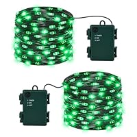 Isisyu 2 Pack Green Halloween Lights, 5M 50 LED Battery Operated Halloween Fairy Lights with Timer, IP65 Waterproof Micro LED Hallowe'en Decorations Lighting for Fireplace Porch Christmas Tree