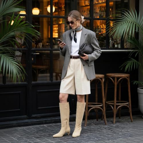 Image of Modatope Knee High Boots Women Square Toe Kitten Heel Tall Boots | Womens Low Heel Fashion Heeled Fall Boots, Dressy Tall Long Boots For Women