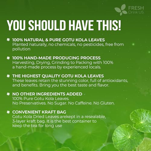 Image of FreshDrinkUS, Premium Gotu Kola Leaves (Centella asiatica) | 8 oz Dried Loose Leaf | Naturally Mild & Earthy Herbal Tea - Premium Quality Leaves. Sugar-Free. Caffeine-Free. Vegan