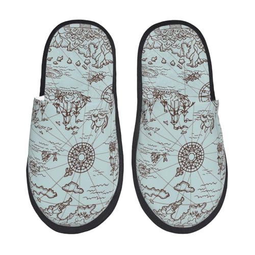 Pirate Adventure Map Print Women Slippers Home Furry Shoes Keep Men Couples Shoes Warm For Women-