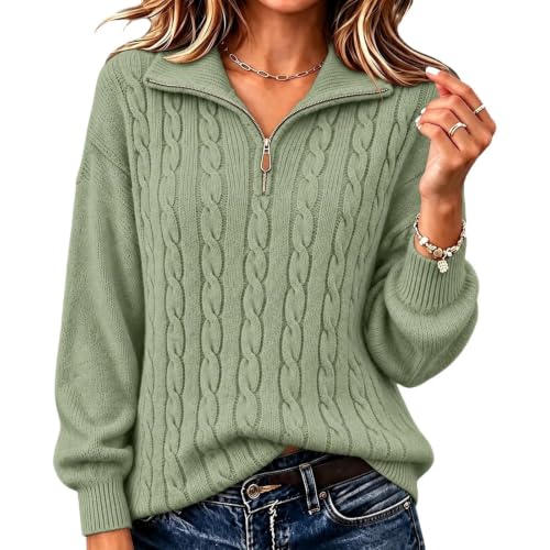 Quarter Zip Sweater Women Cable Knit Warm Sweaters Business Casual Pullover - image 1