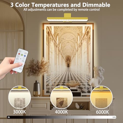 Image of Battery Operated Picture Light, Wireless Painting Light with 3 Lighting Modes,Remote and Dimmable Timer Art Display Light for Picture Artworking Frame Portrait, Wall Decor Puck Lights