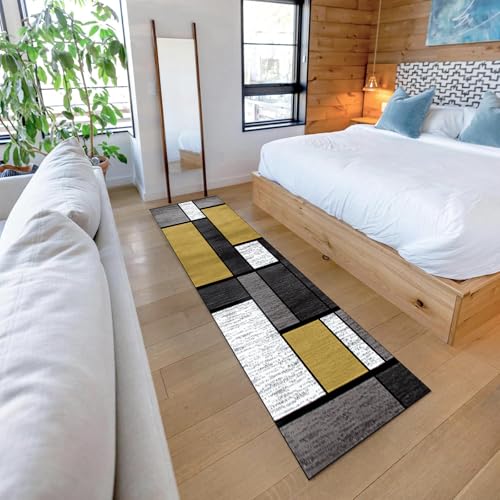 Alfombra pasillo larga de 80 x 240 cm lavable moderna y gris 4