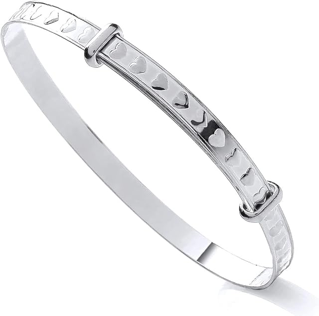 Old English Jewellers Sterling Silver Expanding Baby Bangle - Heart Pattern