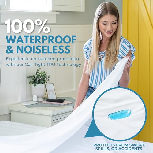 Funda de colchón impermeable King para camas con niños y mascotas de algodón suave 3