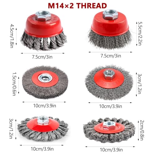 6 Stück Winkelschleifer Drahtbürsten Set, M14 Stahlbürste Akkuschrauber, 75/100 mm Drahtbürste Flex, Topfbürste Bohrmaschine, für Garten Unkraut und Moos