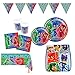 Ergogo - Décorations de fête d'anniversaire Set Super PJ Masks, Kit de Table coordonné pour 24 Enfants, Assiettes, Verres, Serviettes, Nappe et feston avec Le Sac de Sport, Vaisselle 115 pièces