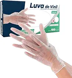 Luva de Vinil Sem Pó – Caixa com 100 Unidades | Ambidestra, Não Estéril, Superfície Lisa | Tamanhos P, M e G | Uso Profissional e Doméstico