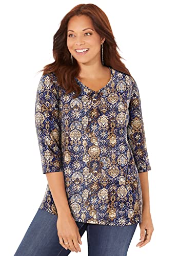 Catherines Women's Plus Size Suprema 3/4 Sleeve V-Neck Tee