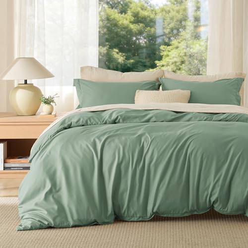 Image of Bedsure Duvet Cover King Size, 3Pcs Double Brushed Bedding Set, Sage Green | For Kids & Adults, 104 inchx90 inch Comforter Cover, Hotel Luxury, All Season, Breathable, Easy Care, Lightweight, Zipper Closure