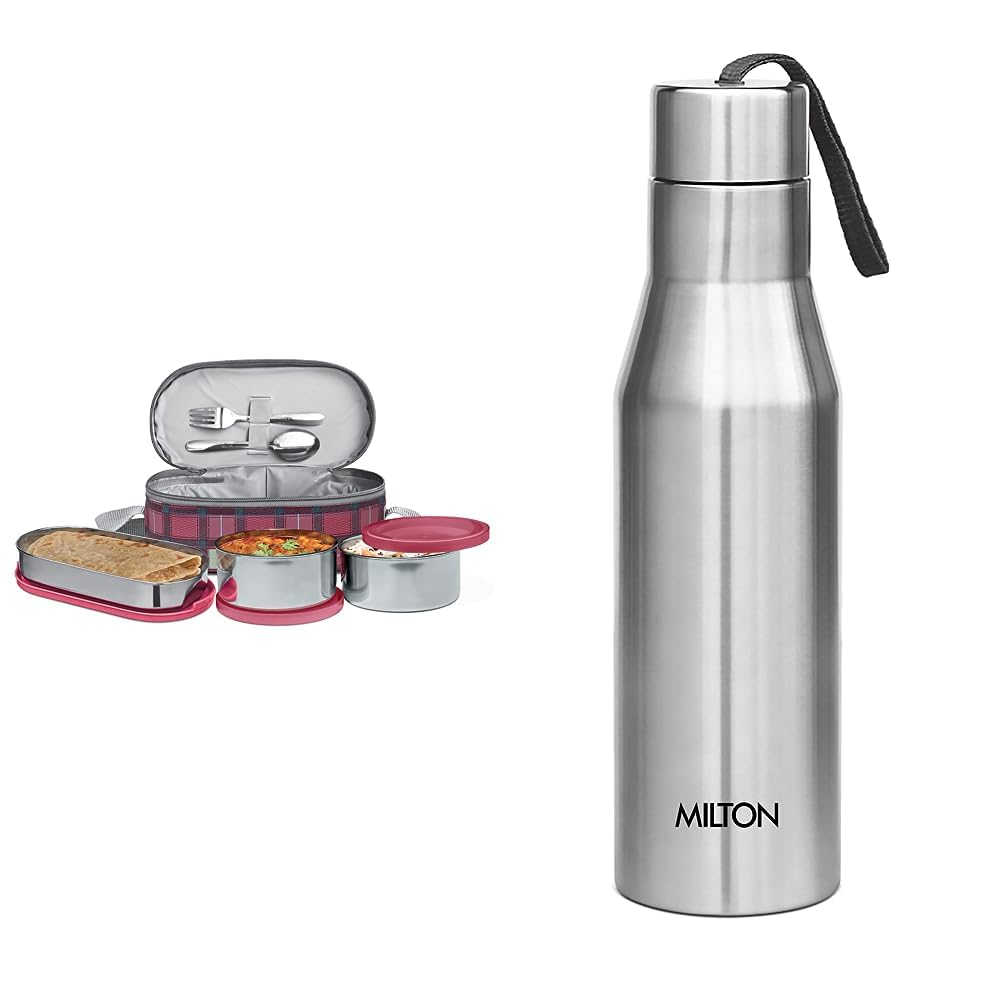 MILTON Corporate Lunch Box Stainless Steel Tiffin (2 Round Container 280 ml Each and 1 Pc Oval Container 500 ml) with Bag, Leak Proof & Airtight Containers with Spoons, Blue — Amazon image 8