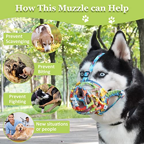 Image of Dog Muzzle, Printed Basket Muzzle for Small Medium Large Dogs Dachshund, Beagle, German Shepherd, Breathable Pet Muzzles to Prevent Biting Chewing Scavenging, Allows Panting and Drinking