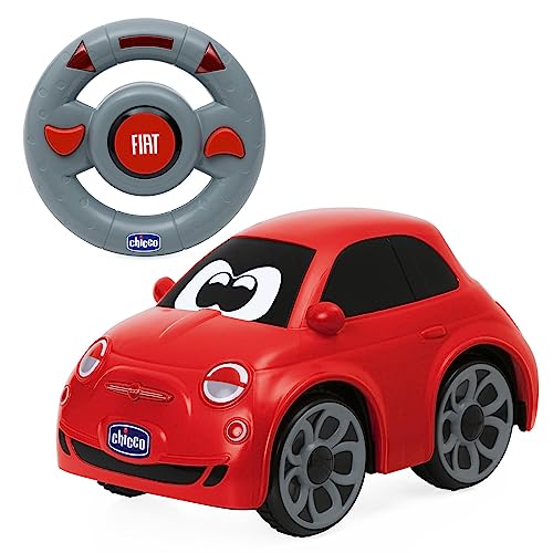Chicco Fiat 500 RC Carro com rádio controlo, carro telescópico de corrida desportivo para crianças, rádio controlo com volante intuitivo, brinquedos para crianças, 2 a 6 anos, cor vermelha