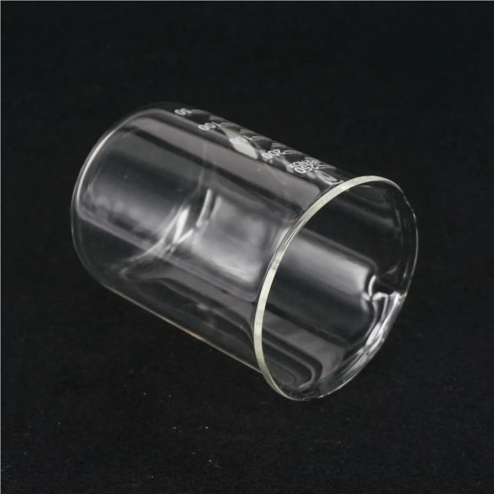 Messbecher aus Borosilikatglas 3.3 für Chemielabor, transparenter 250-ml-Becher, verdickte Becher mit niedriger Form und Ausguss