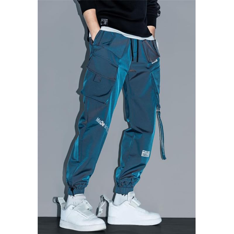 Aoleaky Casual Streetwear for Men Spring Cargo Pants Ribbon-Adorned Harem Jogging Pants and Multi-Pocket Trousers4