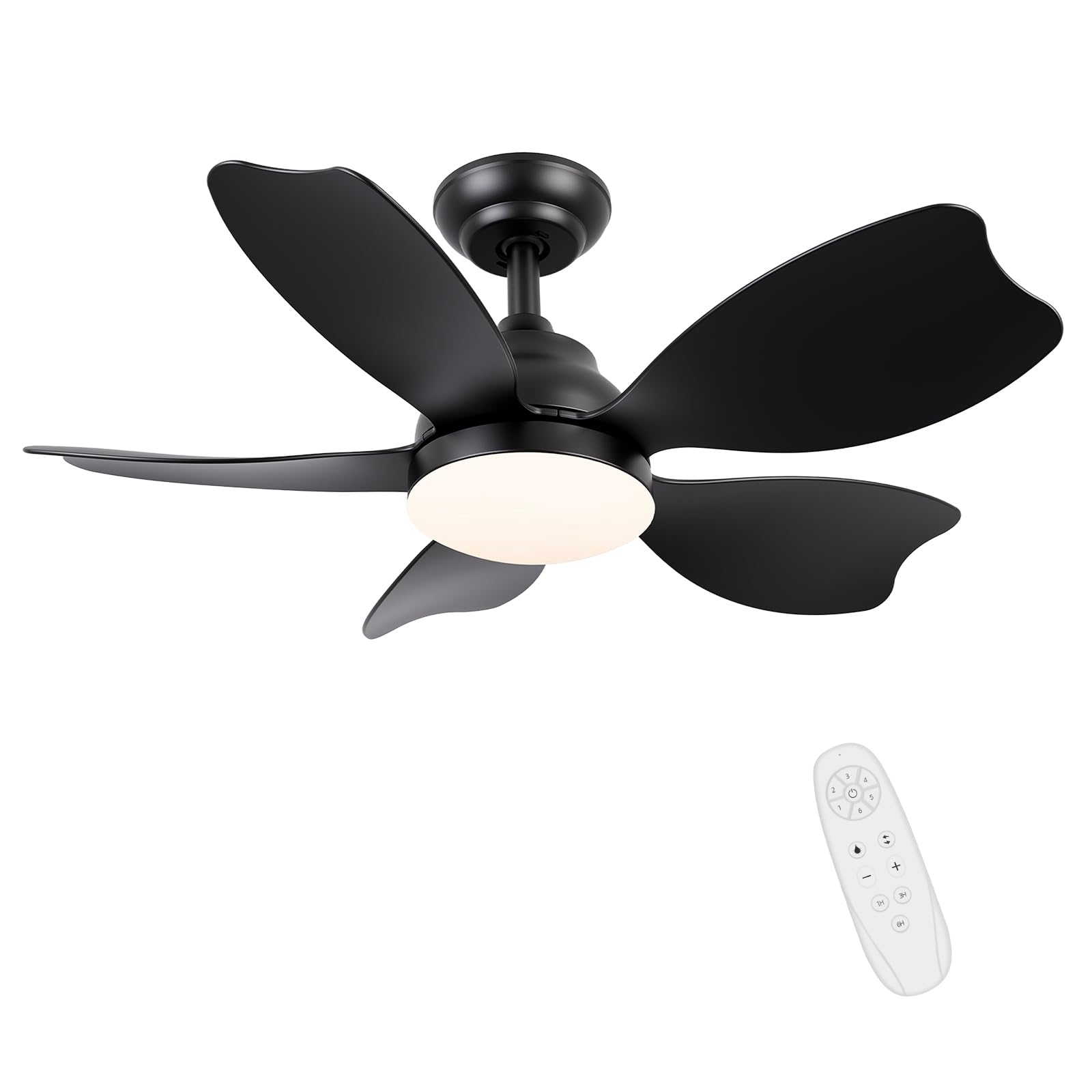 Newday 30" Ceiling Fan with Light and Remote, Small Ceiling Fans with Lights, 5 Reversible Blades 3 Colors Dimmable 6 Speed Ceiling Fan for Bedroom Kitchen Dining Room, Black Ceiling fan with Light
