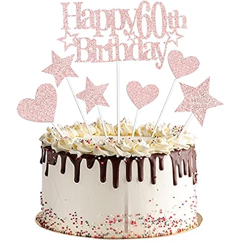 2 Sets 60th Happy Birthday Cupcake Toppers(14 pcs), Rose Gold Glitter 60th Birthday Digital Card 60th Birthday Cake Decoration 60th Anniversary Birthday Party Wedding Decorations Cover