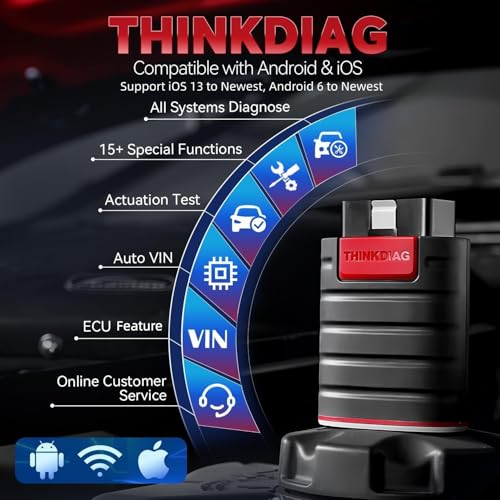 Image of Thinkdiag OBD2 Scanner Bluetooth Full System Bidirectional Diagnostic Scan Tool OE Level Code Reader with ECU Function 15+ Reset Service FCA AutoAuth All Software 1 Year Update Fits for iOS & Android