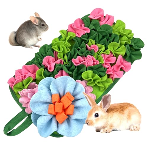 Small Animals Foraging Mat Cute Rabbit Feeding Mat with Fun Design Slow Eat Durable Fleece Pad for Rabbits Hamsters Guinea Pigs (Green)
