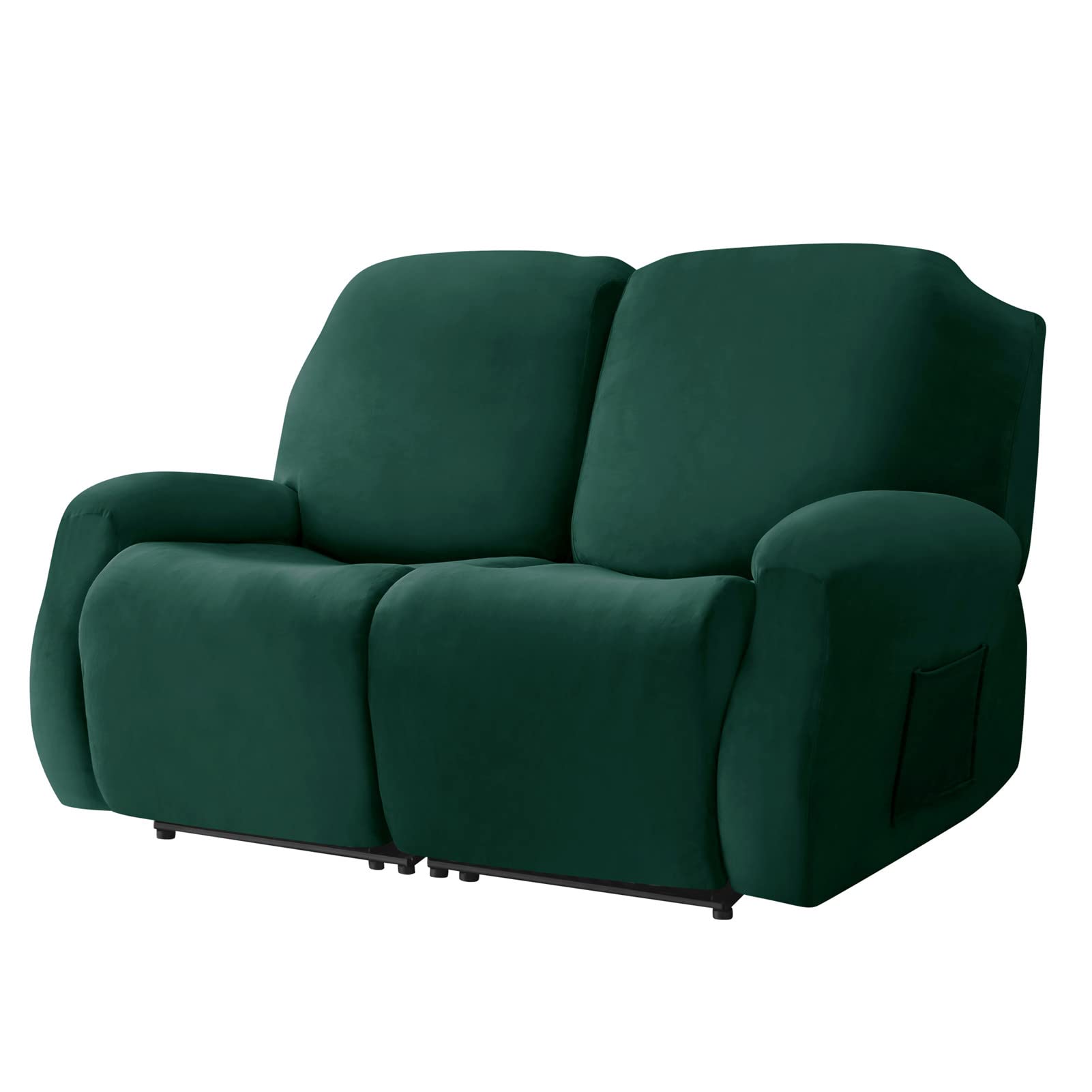 WJHDWYD Velvet Relax Armchair Cover for 2 Seater, Stretch Recliner Chair Cover 6 Pieces, Sofa Cover Couch Cover Furniture Protector for Living Room(Vert Foncé)