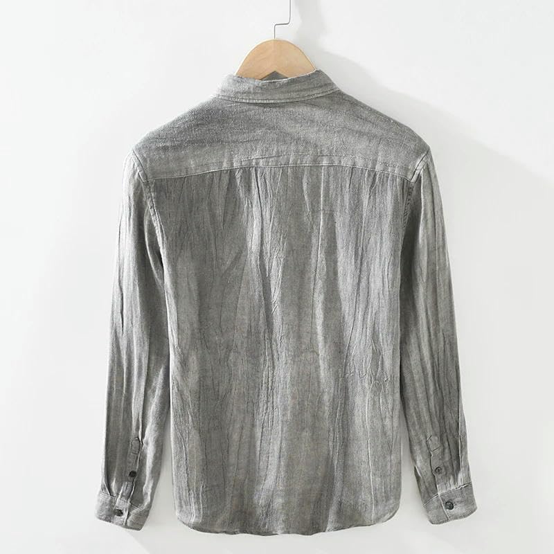 Camisa de lino casual para hombre de manga larga con estilo vintage 2