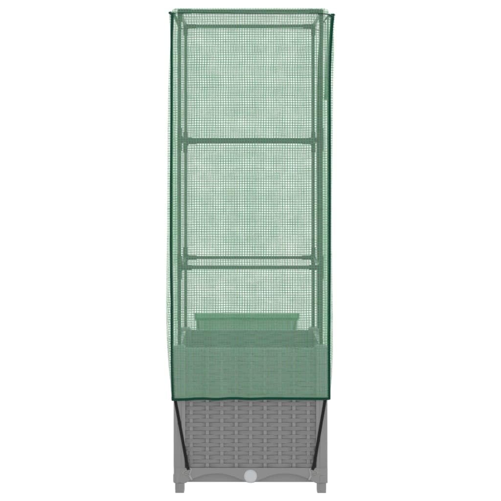 Bancal alto con accesorio para invernadero, aspecto de ratán, 40 x 40 x 139 cm, de polipropileno resistente y tubo de hierro, diseño moderno para balcón, jardín, terraza