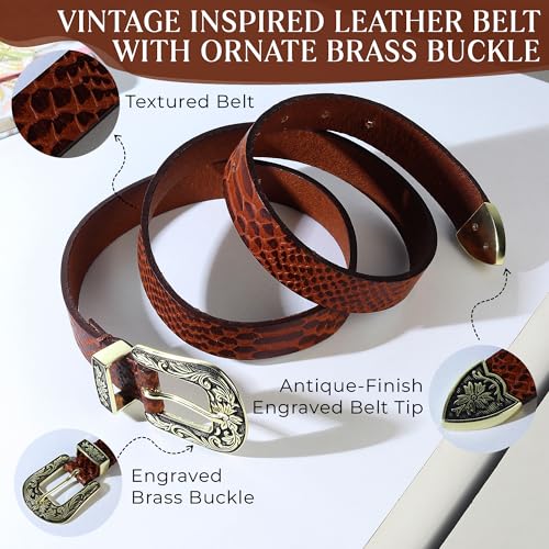 Image of 25mm Genuine Leather Waist Belt for Women - Fancy Vintage Buckle Belt For Jeans | Stylish Adjustable Party Belt For Ladies /Girls /Women | Waist Size 28-44 Inches