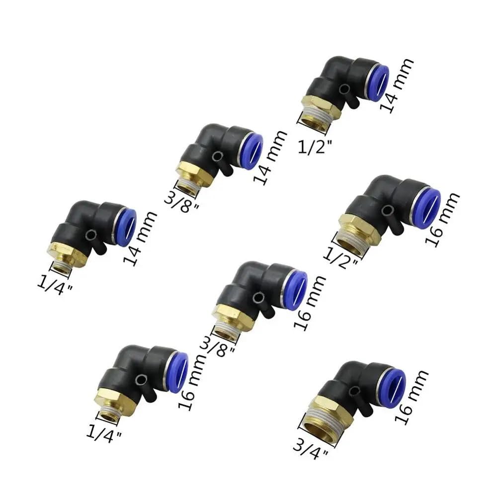 Conector rápido for Manguera de riego de jardín (5 Unidades, 14 mm, 16 mm de diámetro Exterior, Rosca Macho de 1/4", 3/8", 1/2" y 3/4"), en Forma de L.(14mm-1I4 Inch)