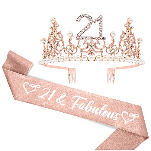 21 Birthday Sash + 21st Birthday Tiara, 21st Birthday Crown, Happy 21st Birthday Decorations For Her, 21st Birthday Gifts For Her, 21 Birthday Decorations For Her, 21st Birthday Sash 2002 Vintage Idea