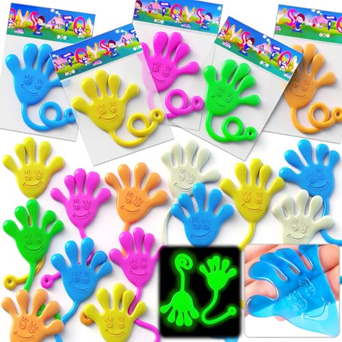 Image of 28Pack Glow in Dark Sticky Hands Toys for Kids Christmas Party Birthday Supplies Goodie Bag Fillers Pinata Stuff Classroom Prizes Stretchy Bulk Treat Trinkets Treasure Box Toys Wacky Fun Gift